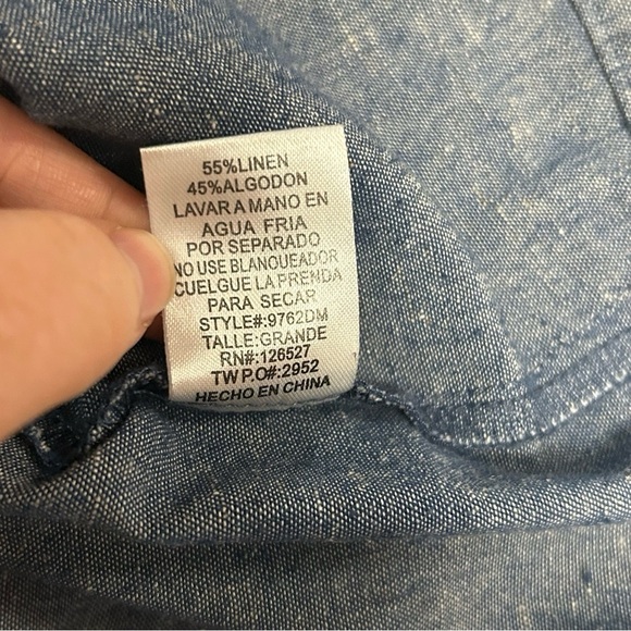 Alythea Chambray Ruffle Linen Sundress Blue Sleeveless Dress Women’s Large - Picture 10 of 11